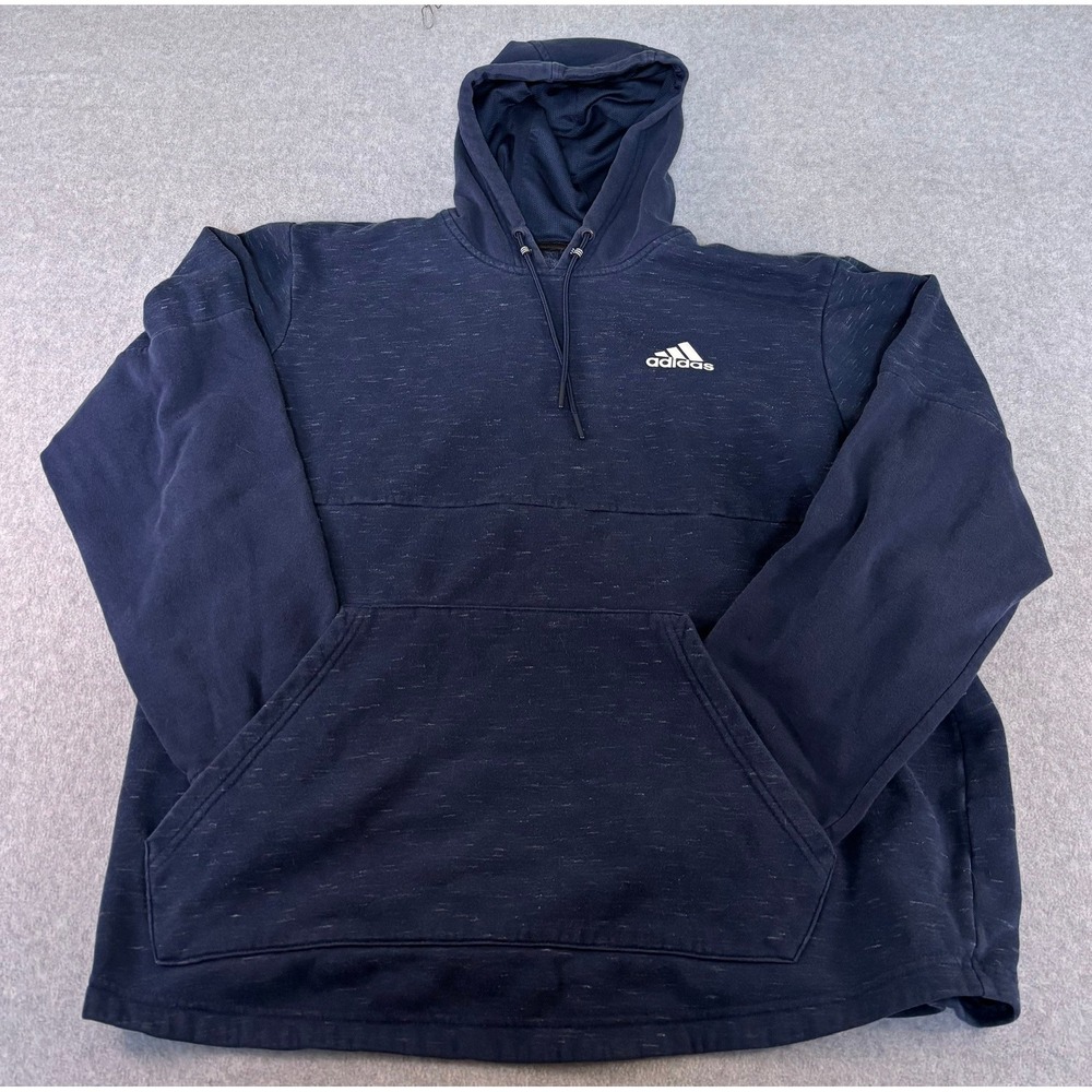 Adidas Mens Navy Blue Heathered Space Dye Pullover Hoodie Stripe Cuff Sweatshirt